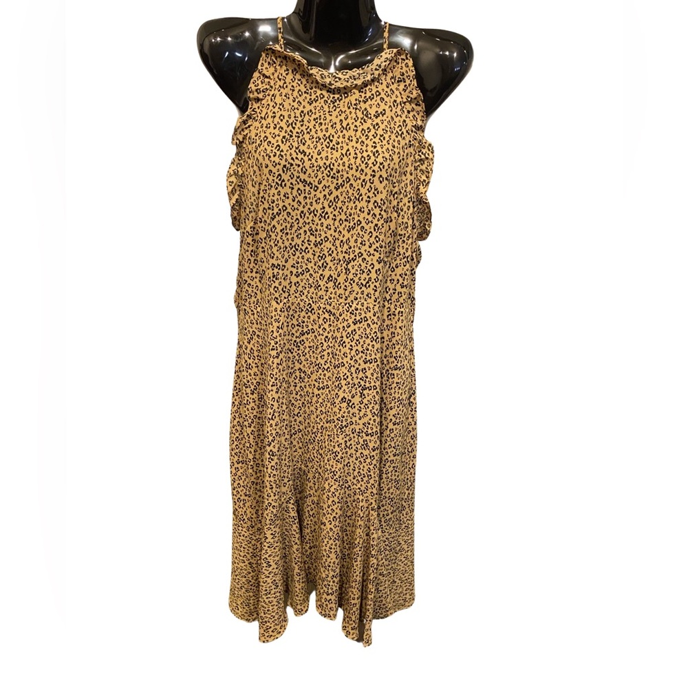 Who What Wear Size Medium All Over Geo Print Maxi Halter Brown Sleeveless Dress